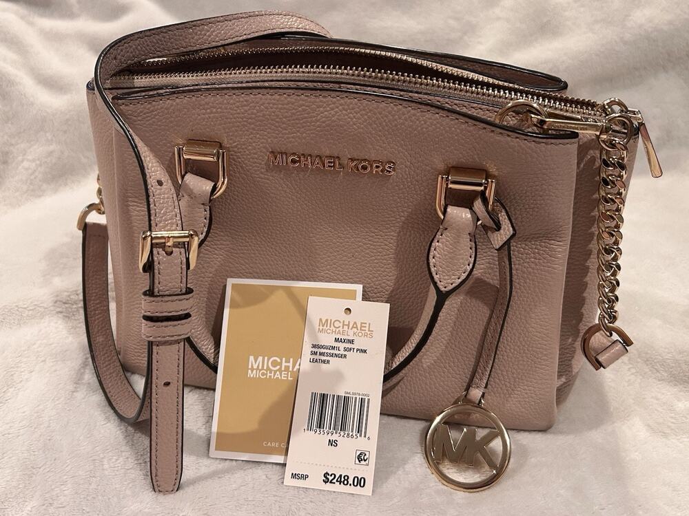 Michael Kors Maxine Small Messenger Soft Pink Leather Crossbody Bag $248